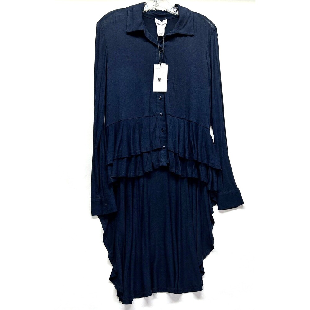 For the Republic Womens Medium Blue Park Place Rayon Blend Blouse (H4)